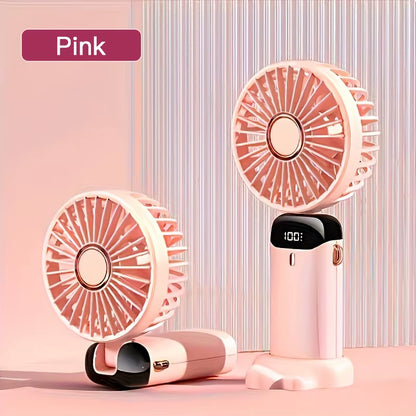 Portable Mini Fan with 6 Speeds LED USB Rechargeable Charging Small Foldable Battery Fans Handheld Desk Bedroom Indoor Outdoor