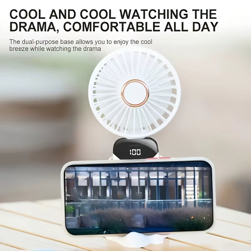 Portable Mini Fan with 6 Speeds LED USB Rechargeable Charging Small Foldable Battery Fans Handheld Desk Bedroom Indoor Outdoor