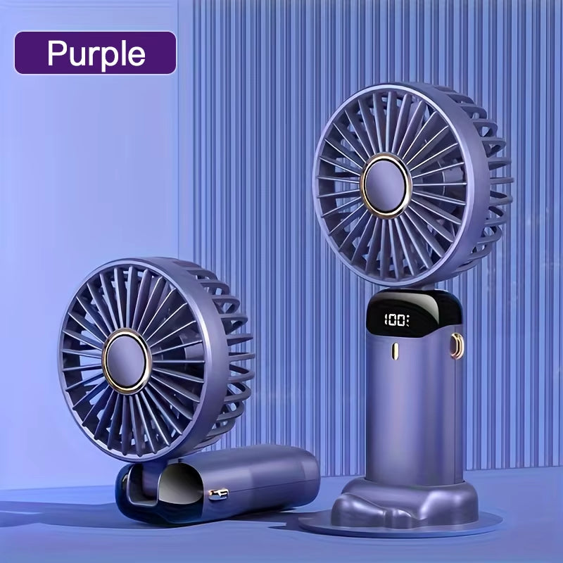 Portable Mini Fan with 6 Speeds LED USB Rechargeable Charging Small Foldable Battery Fans Handheld Desk Bedroom Indoor Outdoor