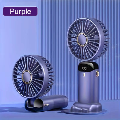 Portable Mini Fan with 6 Speeds LED USB Rechargeable Charging Small Foldable Battery Fans Handheld Desk Bedroom Indoor Outdoor