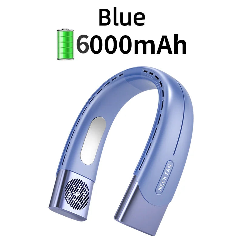 New 6000Mah Portable Neck Fan Cooler USB Rechargeable Mini Electric Fan Small Neck Cooling Fan Bladeless Mini Outdoor Fan