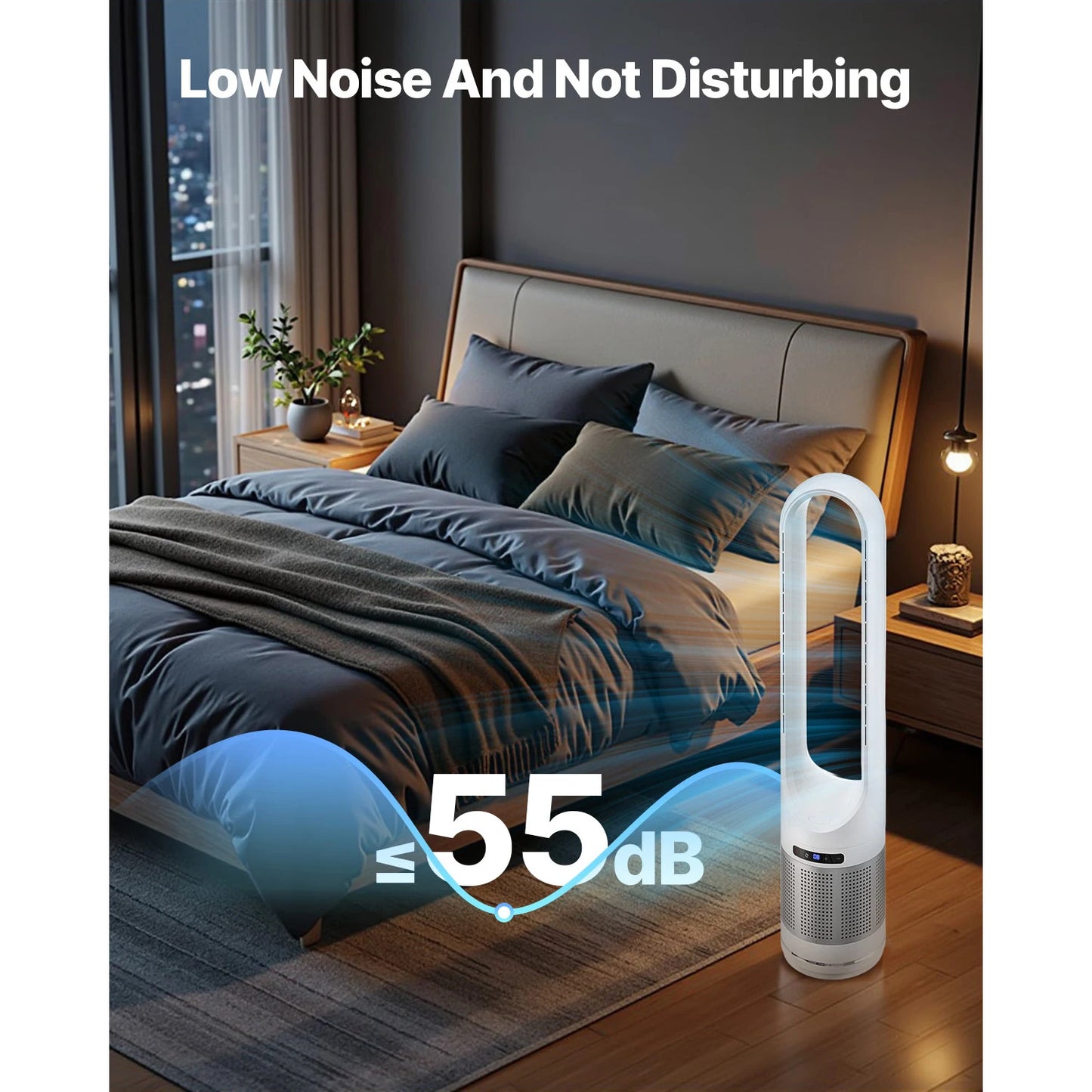 Tower Fan Bladeless 15.4Ft/S Velocity Floor Blows Cold Air 80° Oscillating 8-Speed Fans 8E Control & Air Purification Mode