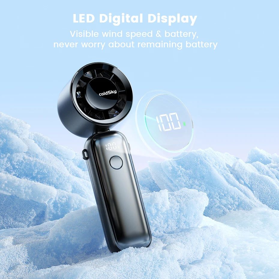 Portable Handheld Turbo Fan 5000Mah Rechargeable Fan with 6 Speeds Foldable Neck/Desk Fan with Digital Display Pocket Small Fans